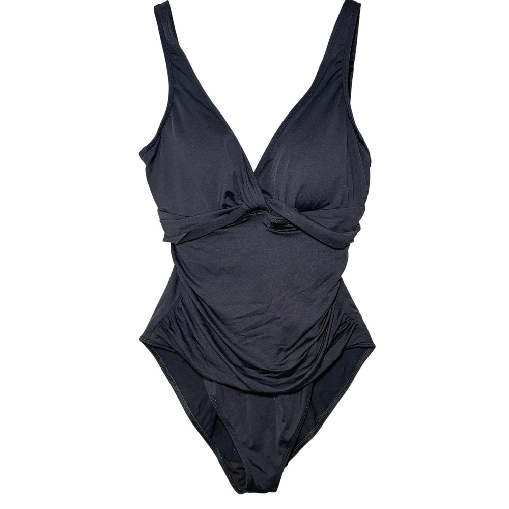 Lauren Ralph Lauren Black One Piece Swimsuit Women Ruched V Neck US 10